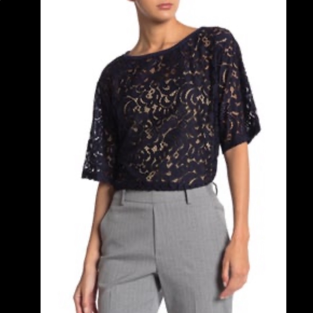 NWT blue Pleione lace scoop neck top NWT, Sz S